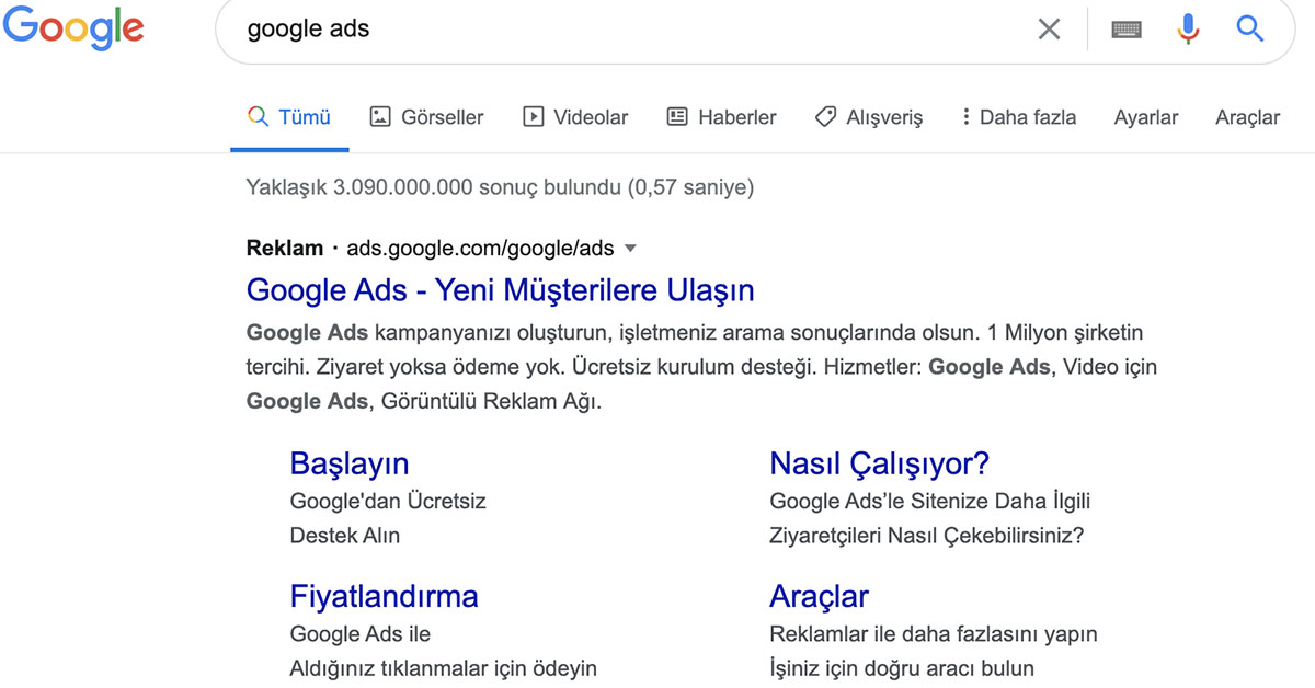 Google ADS Reklam Metni